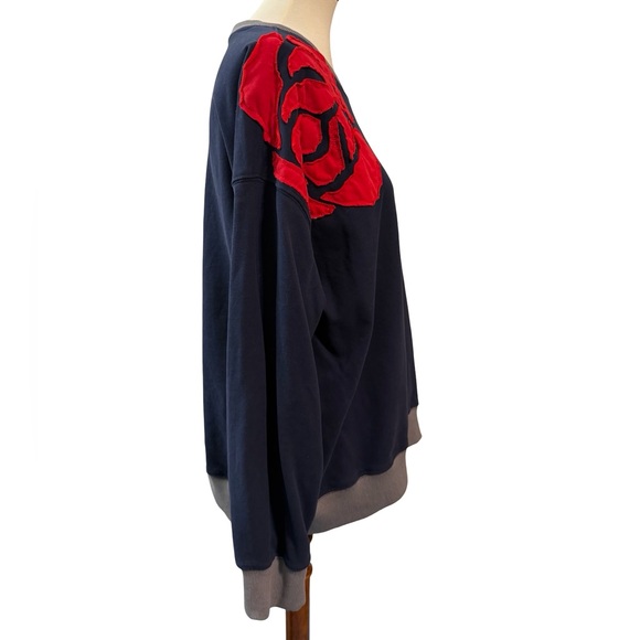 Rodeo Quincy Navy Blue Sweatshirt Red Rose Appliqué L/XL - Picture 4 of 8